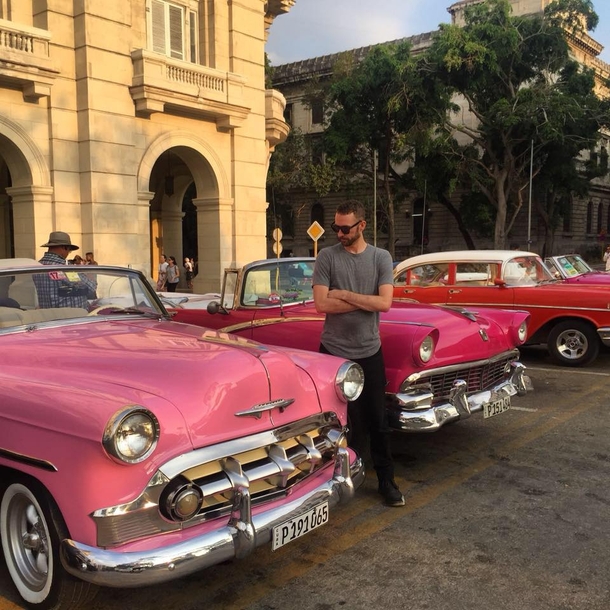 Jay Bittner checking out some vintage cars in Havana, Cuba